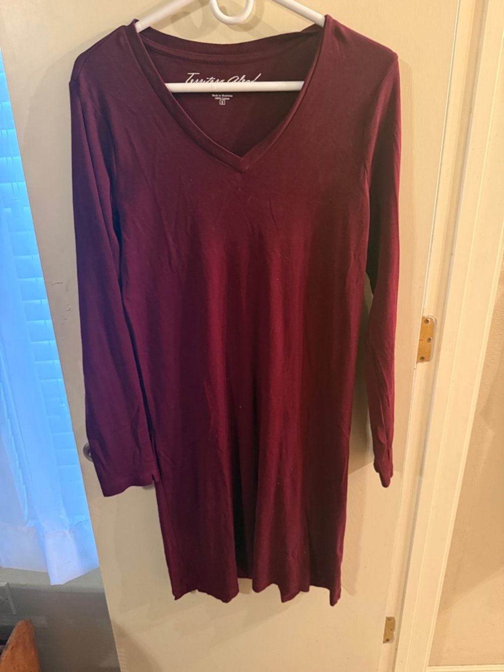 The Territory Ahead Long Sleeve V-Neck Dress Top - Burgundy